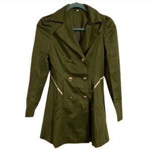 Womens Army Green Winter Pea Coat Swing Double Breasted A Line Trench Pockets M